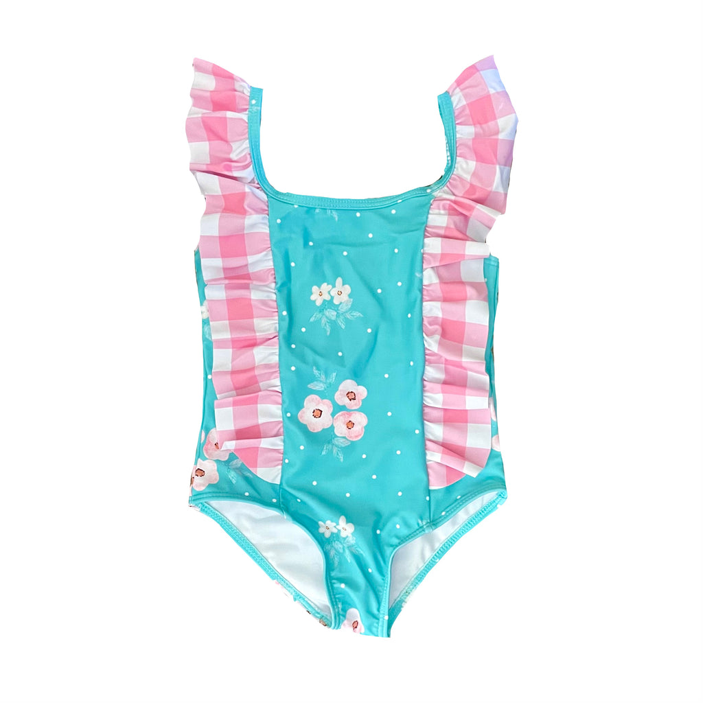 Limited Too One Piece Swimsuit Girls 5/6 Small Butterfly Print Pink Teal